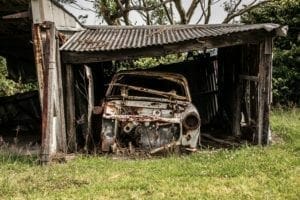 ramshackle garage used for storage