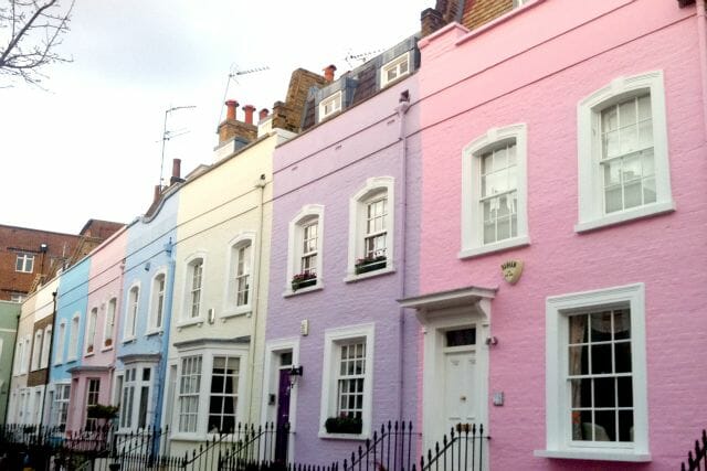 Pastel coloured houses in Notting Hill