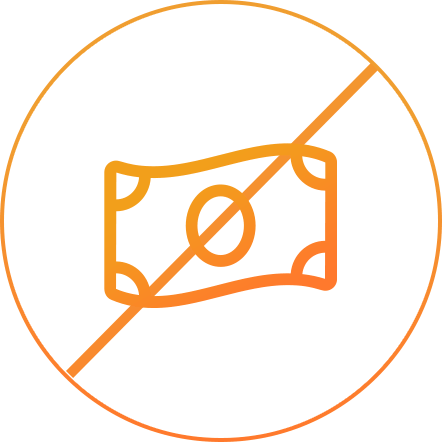 Icon of a crossed-out banknote within a circle, suggesting financial prohibition or no cash accepted, set against a teal background, typically used for self-storage facilities to indicate that payments in cash are not accepted