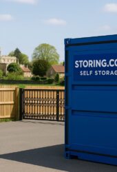 “Storing.com blue container units near Poddington village in Bedfordshire countryside with secure access”
