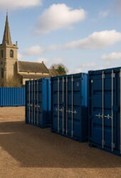 “Secure Storing.com storage containers near Milton Ernest village in rural Bedfordshire countryside”
