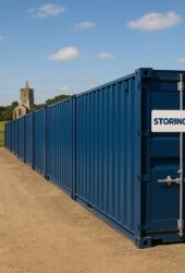 “Storing.com container storage near Riseley, Bedfordshire, with rural countryside access and secure gated facility”