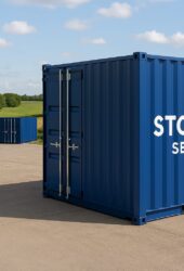 “Storing.com blue container units near Newton Blossomville with countryside access”