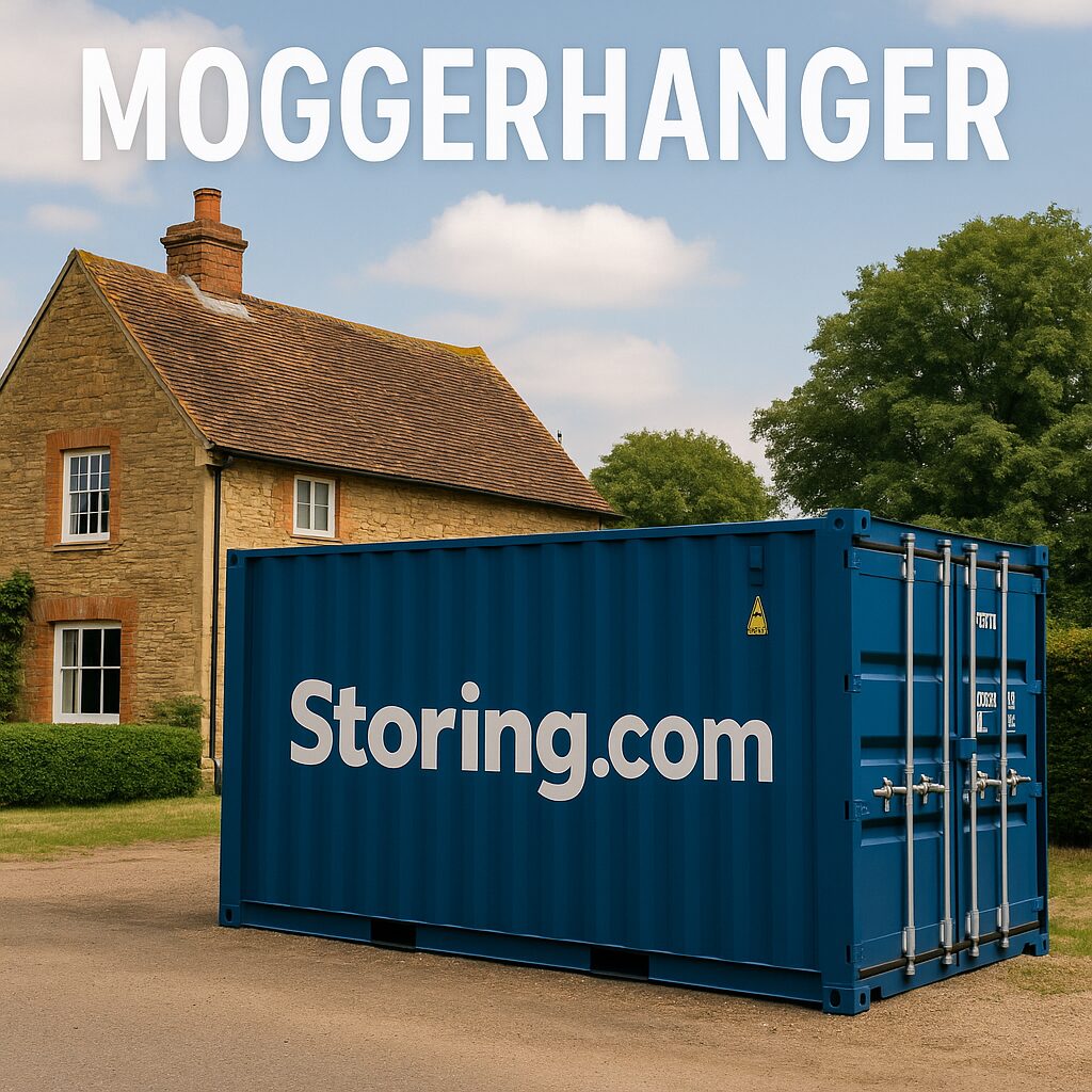 Secure blue storage container at Storing.com’s facility serving Moggerhanger, Bedfordshire